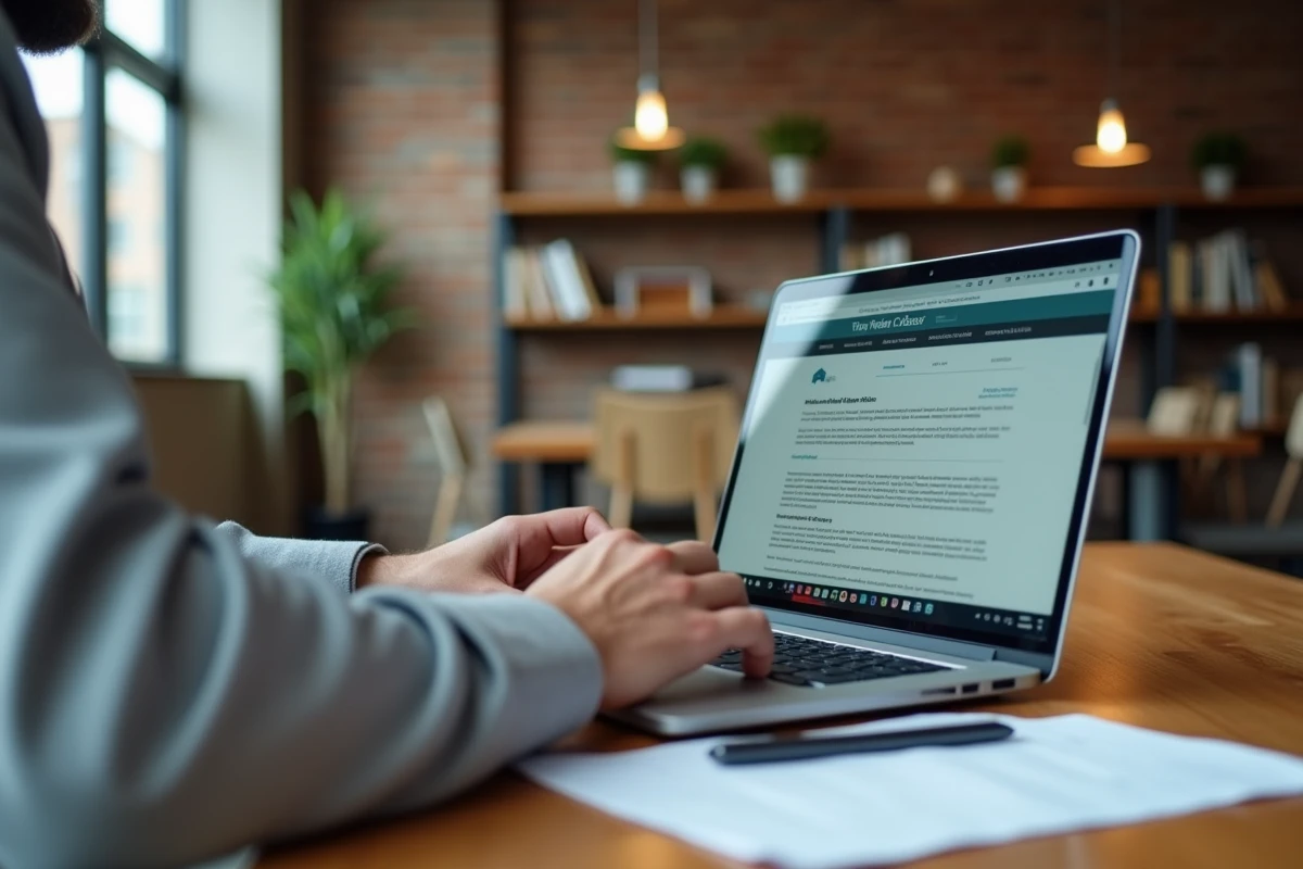 Agent immobilier vérifiant les mentions légales obligatoires sur son site professionnel