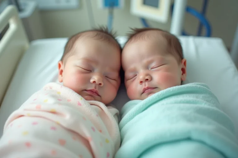 Jumeaux nouveau nes endormis dans un berceau à l'hôpital