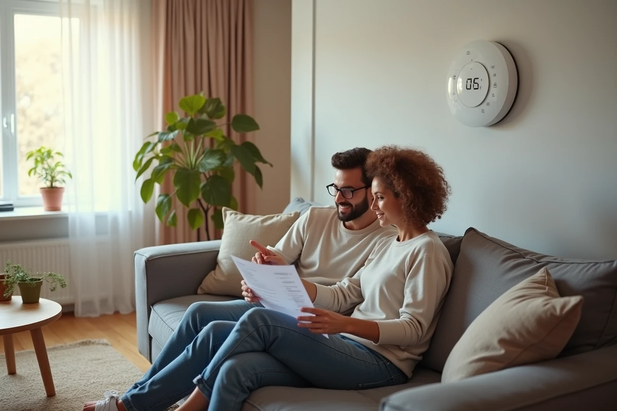 Couple consultant une liste d'équipements essentiels pour aménager un habitat confortable