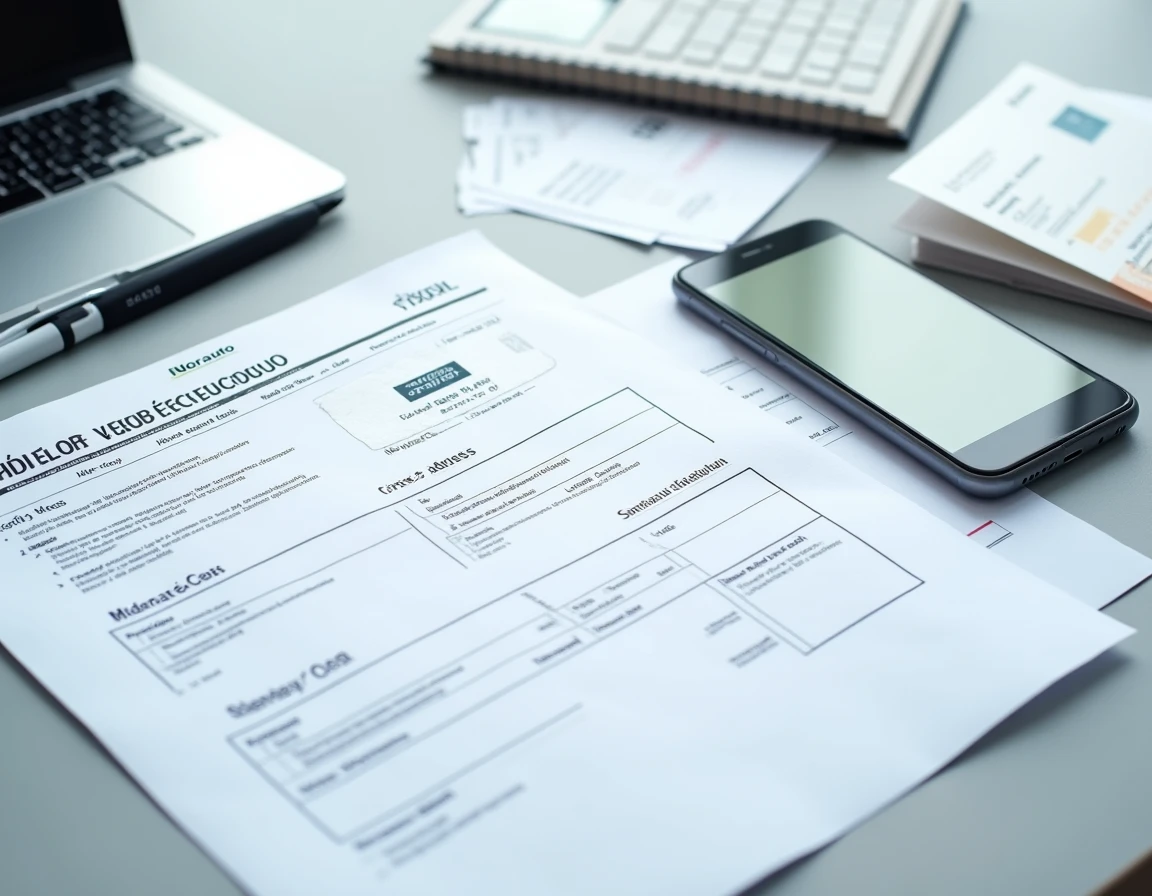 Vue de dessus des documents administratifs nécessaires pour faire une carte grise en ligne chez Norauto